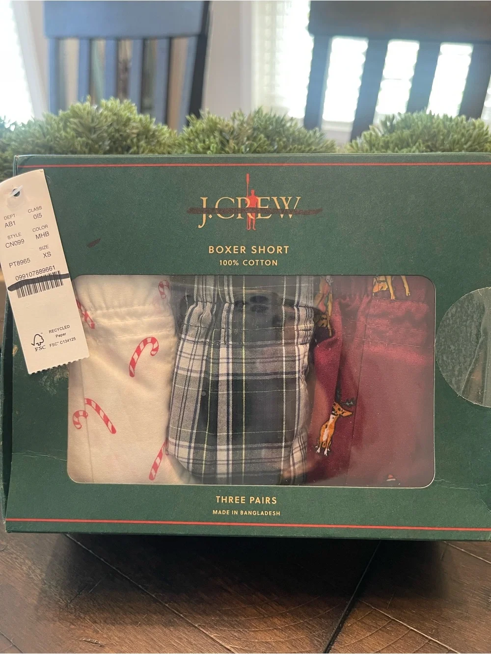 J. Crew Men's 3-Pack Cotton Boxers in Holiday Print